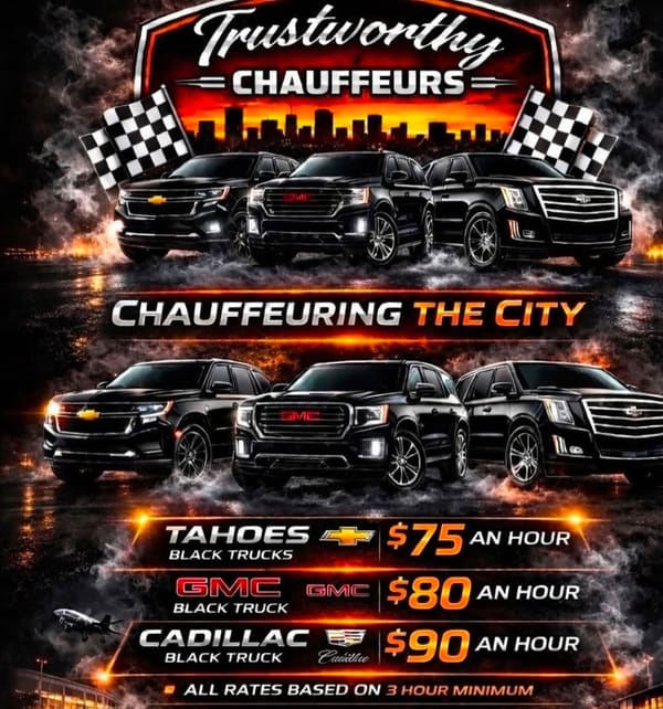 Trustworthy Chauffeurs flyer — Chauffeur & Black Car Service, Houston, TX, 832-215-3224