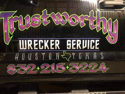 Trustworthy Wrecker Service flyer — Towing Services, Houston, TX, 832-215-3224