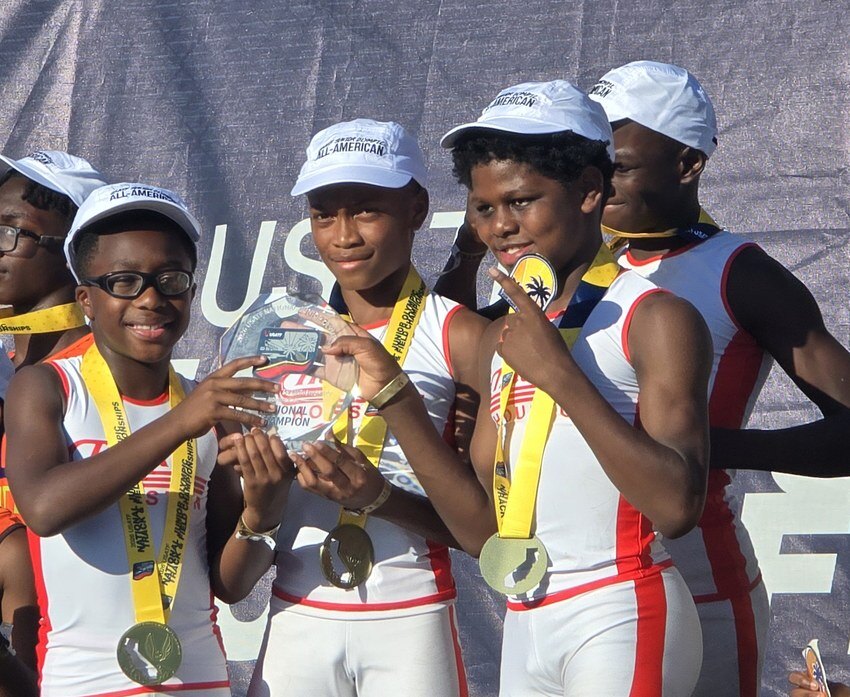 11-12 Boys 4x100m relay  on the podium at the 2026 National Junior Olympics